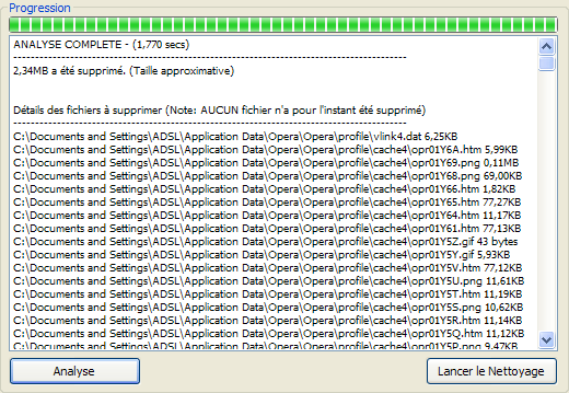 CCleaner - Compte-rendu de l'analyse